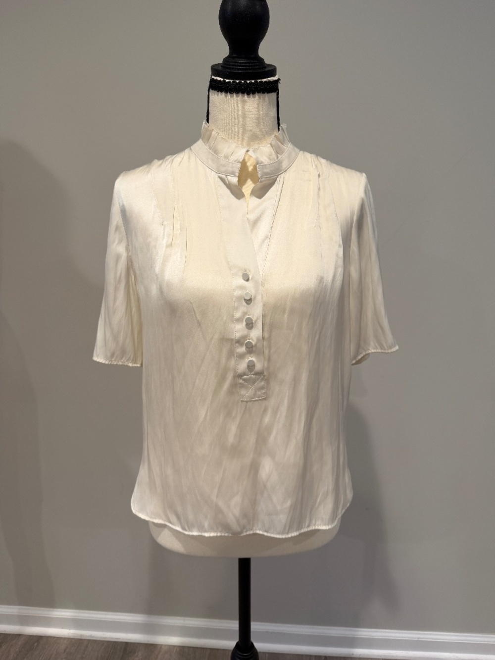 NWT ZADIG&VOLTAIRE Topher Satin Top - Flake (off White) sz S